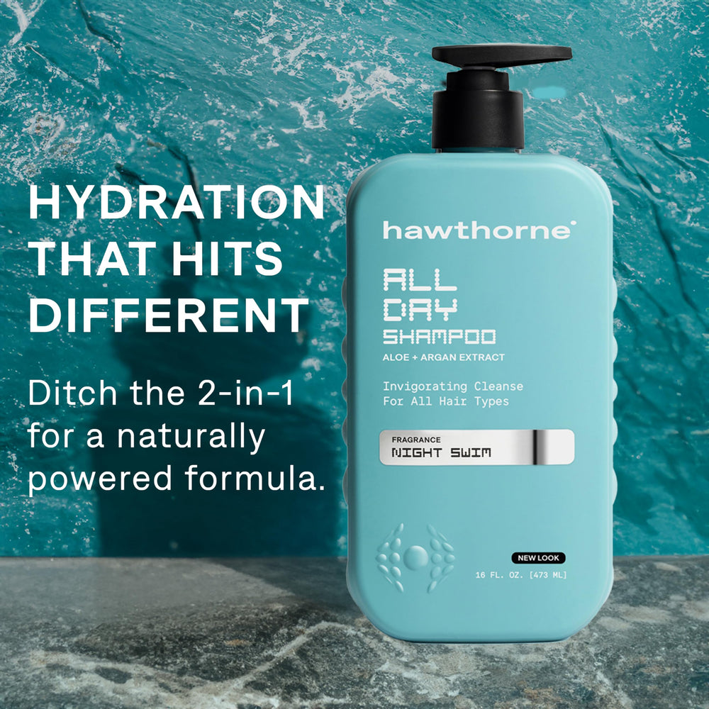 Top view of Hawthorne All Day Shampoo bottle with scent cap.