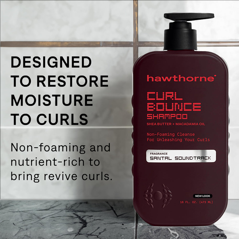 Hawthorne Curl Bounce Shampoo bottle side view showing design