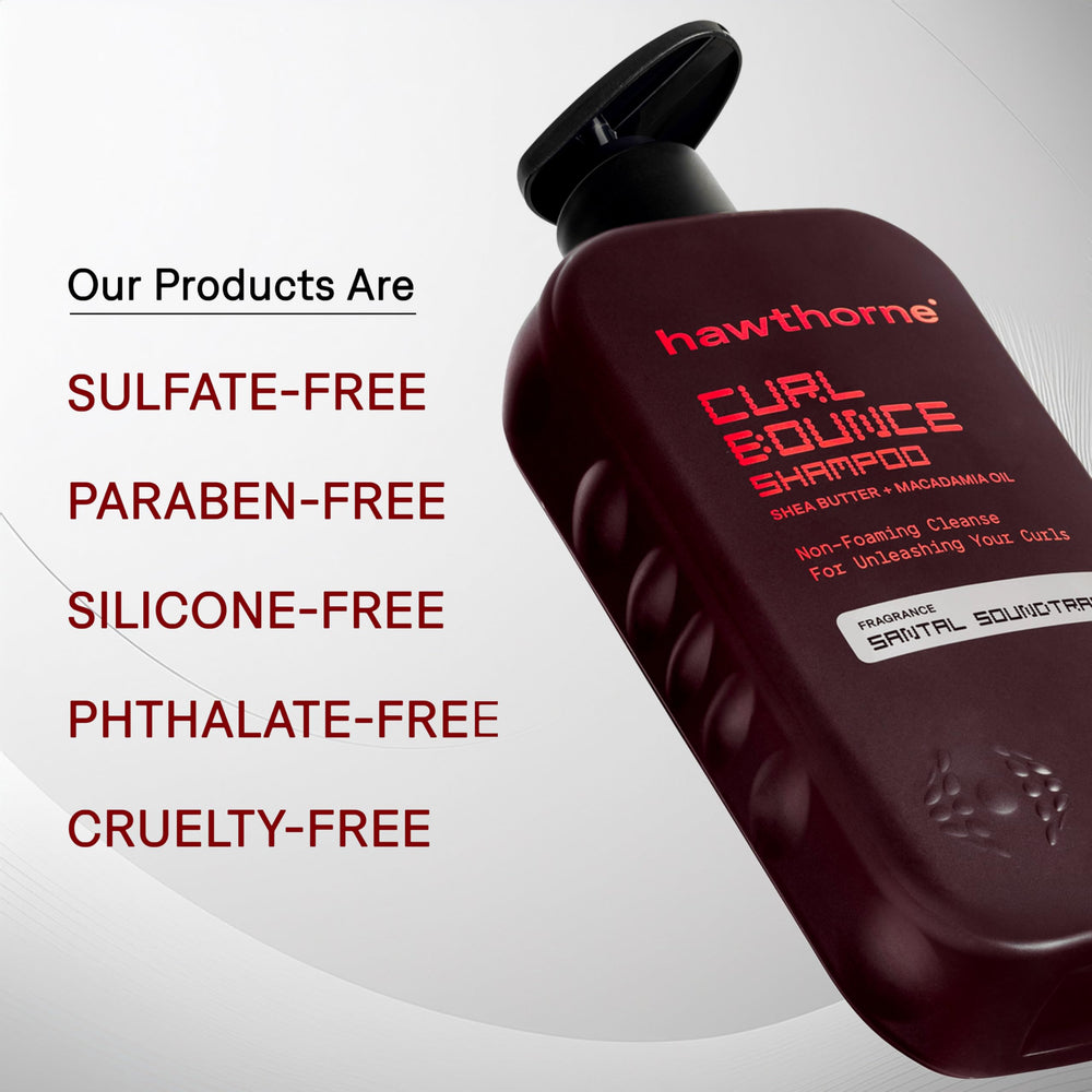 Man applying Hawthorne Curl Bounce Shampoo on curly hair