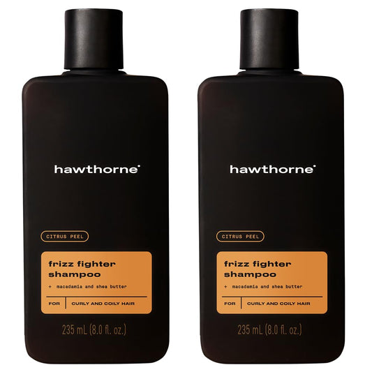 Hawthorne Frizz Fighter Shampoo bottle highlighting hydrating curls.