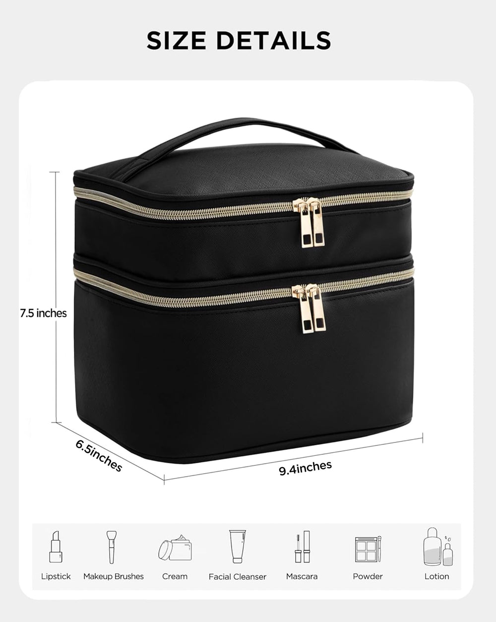 HBlife makeup bag top clear pocket fits palettes and small items for quick access.