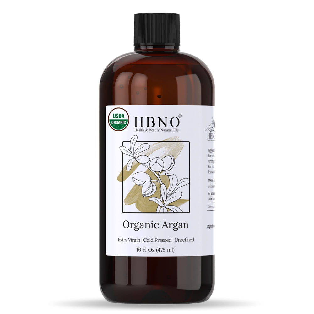 HBNO Organic Argan Oil bottle for premium skin and hair nourishment.