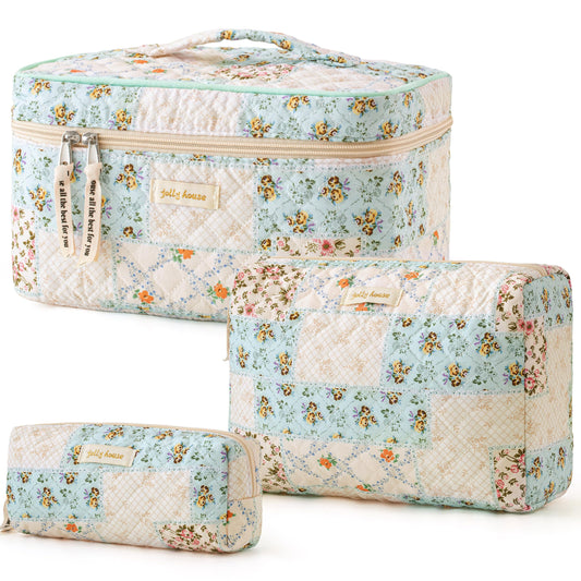 HBselect quilted makeup bag with floral pattern and large capacity for cosmetics on the go.