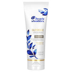 Head & Shoulders Supreme exfoliating scrub bottle with argan oil and vitamin E for scalp renewal.