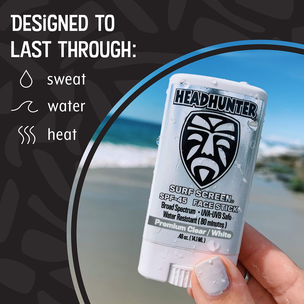 Headhunter Sunscreen Face Stick subtle white tint helps you apply evenly.