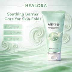 Healora Intertrigo Cream jar display highlighting skin fold comfort and protection.