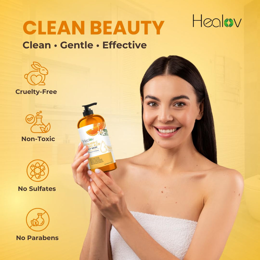Healov diverse user enjoying a refreshing shower with cleanse products.