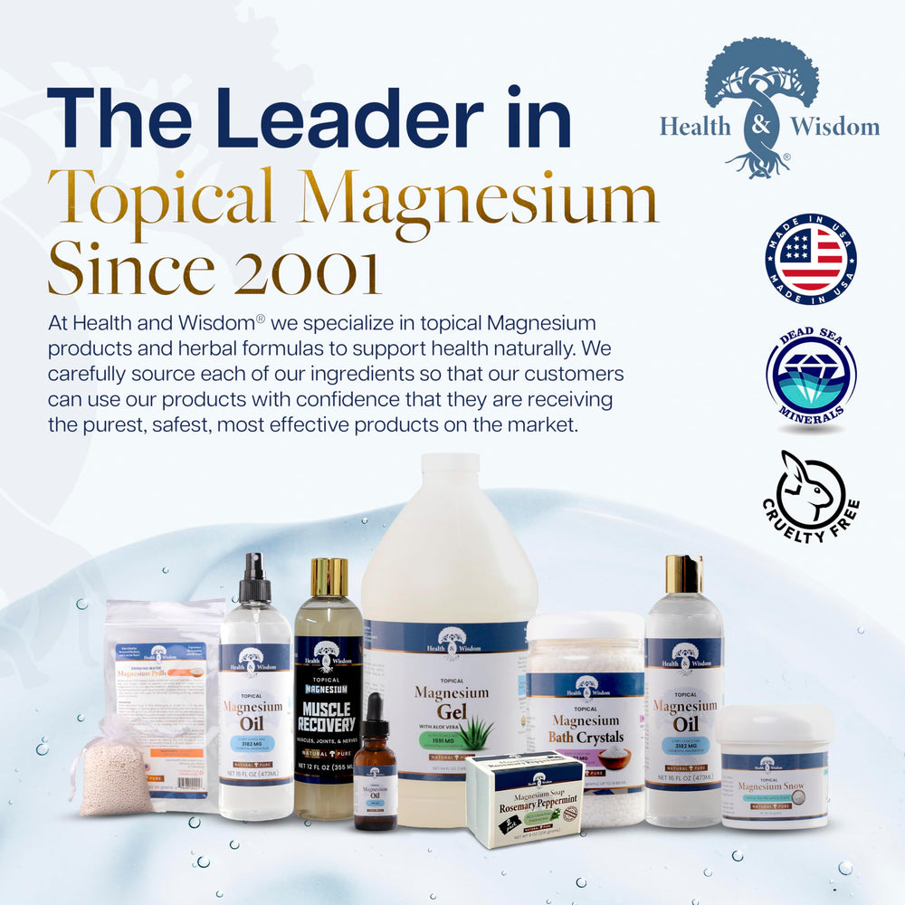 Health and Wisdom magnesium gel offers daily gentle care for skin and body.