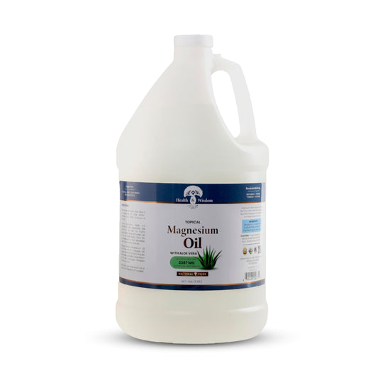 Health and Wisdom magnesium oil bottle pour demonstrates easy topical application and rapid absorption.