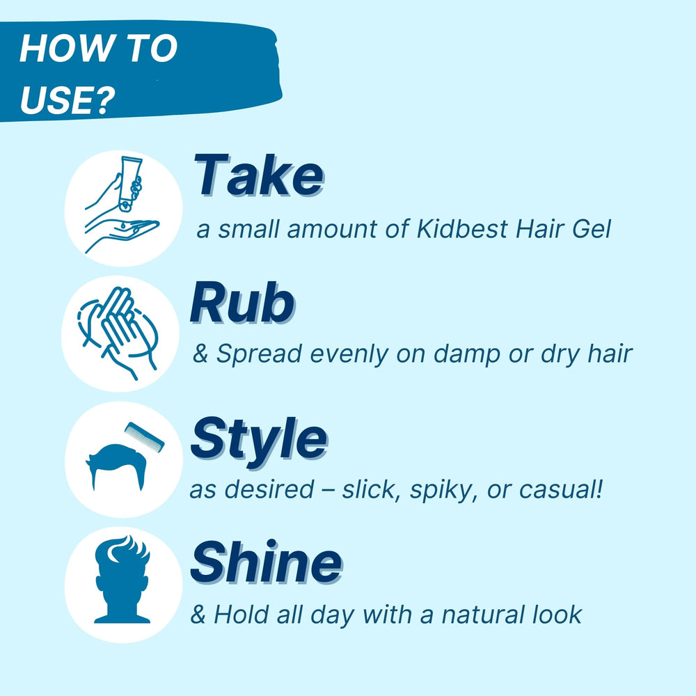HealthBest Kids Hair Styling Gel application shows easy kid-friendly styling.