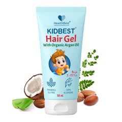 HealthBest Kids Hair Styling Gel bottle front shows gentle hold for playful looks.
