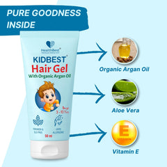 HealthBest Organic Argan Oil drop emphasizes nourishing shine.