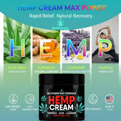 Healthergize Hemp Cream bottle with USA-made badge.