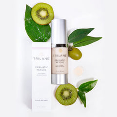 Healthy Directions Trilane Dramatic Rescue serum drop on hand demonstrates hydrating action.