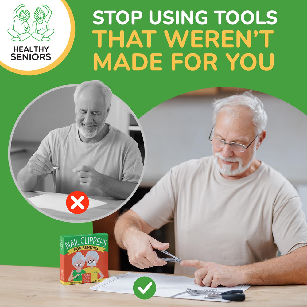 Healthy Seniors rotating-head clipper adapts to angles for easy thick-nail trimming.