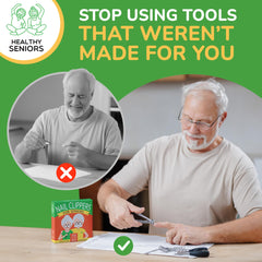 Healthy Seniors rotating-head clipper adapts to angles for easy thick-nail trimming.