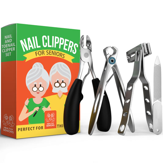 Healthy Seniors 4-piece toenail clipper kit with ergonomic grip for thick nails.