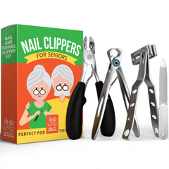 Healthy Seniors 4-piece toenail clipper kit with ergonomic grip for thick nails.