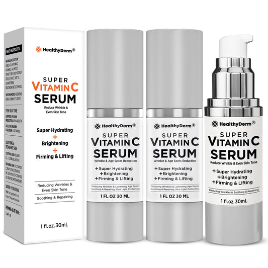 HealthyDerm super vitamin C serum bottle showing brightening potential for aging skin