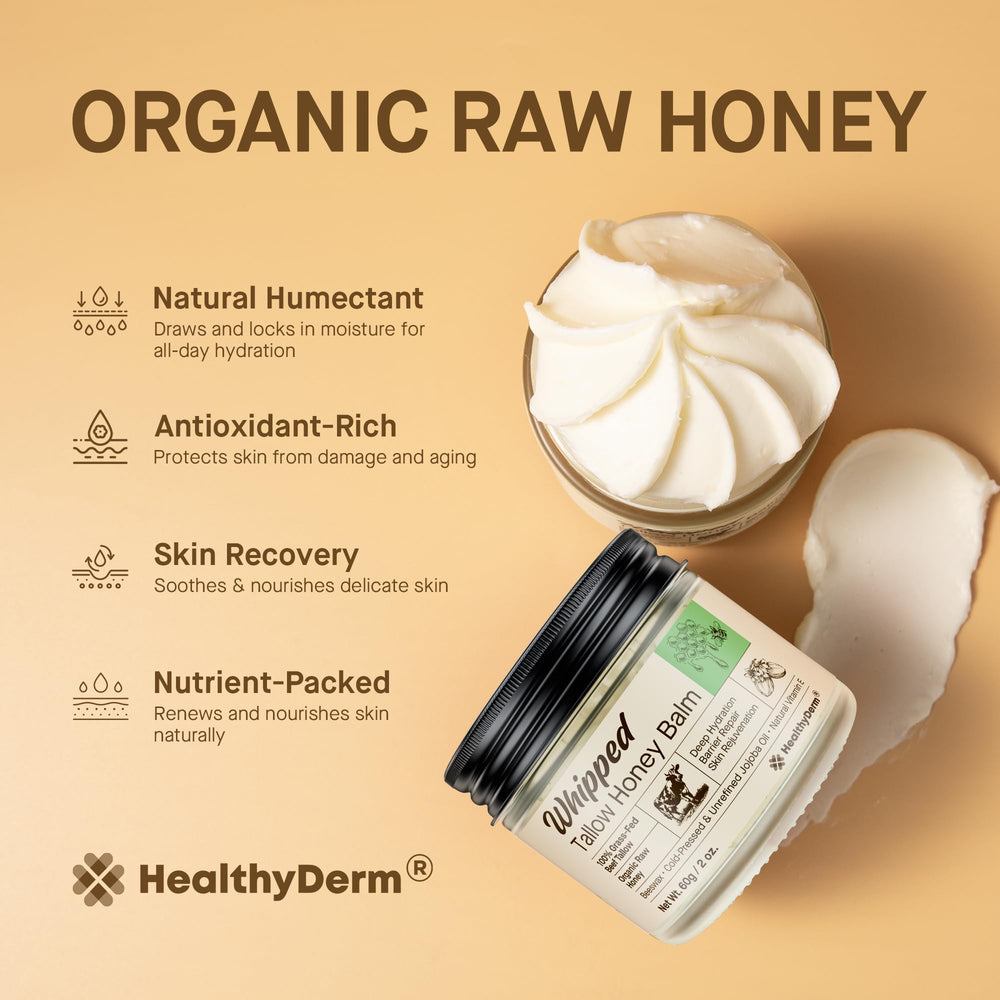 HealthyDerm Mature skin balm texture image suggests gentle replenishment.