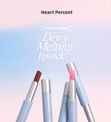 Heart Percent Dew Glossy Lipstick close-up highlights glassy shine and light comfort
