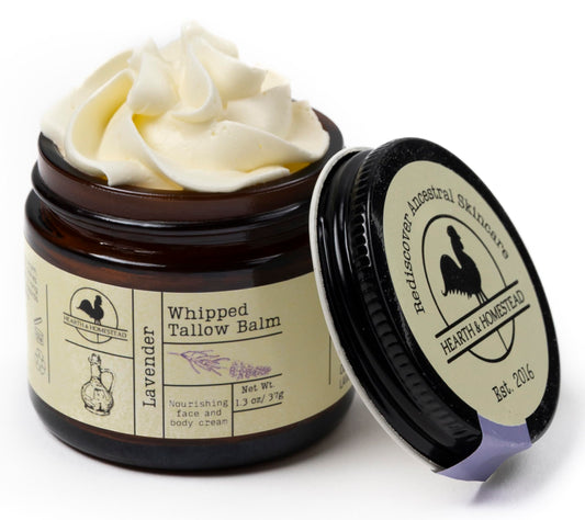 Hearth and Homestead lavender tallow balm bottle pour for easy, soothing daily use