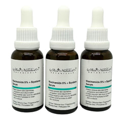 HEB niacinamide 5% squalene serum bottle pour smooths texture and balances oil for all skin types