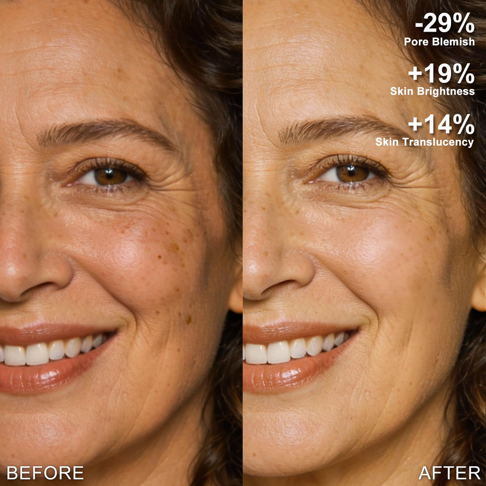HECI BEAUTY close-up of poreless matte finish after application.