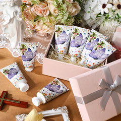 Heigble butterfly-themed cream jar close-up, showcasing soothing texture.