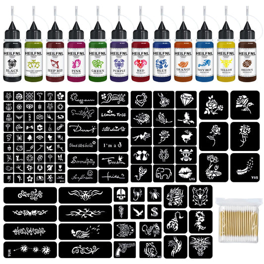 HEILFNL temporary tattoo kit color palette for vibrant designs.
