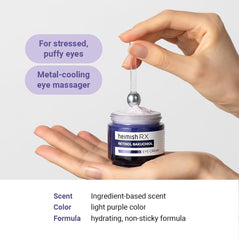 HEIMISH RX cooling applicator on the eye area suggests a refreshed, energized look.
