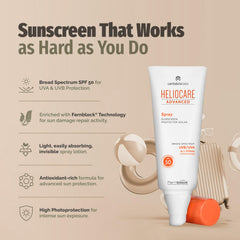 Close-up of SPF 50 label on Heliocare Sun Screen Spray.