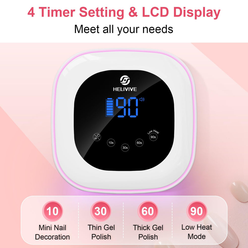 HELIVIVE cordless nail lamp offers long battery life and USB reverse charging.