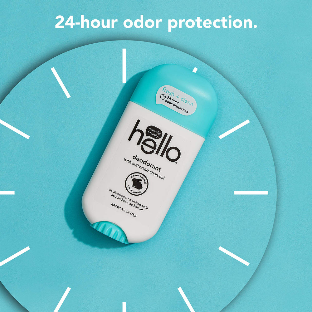 Close-up of Hello deodorant stick showing smooth glide