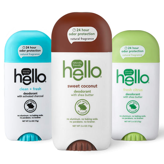 Hello deodorant Sweet Coconut stick offers smooth glide and long-lasting freshness.