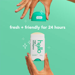 Hello vegan and dermatologist-tested deodorant stick, reliable daily protection.