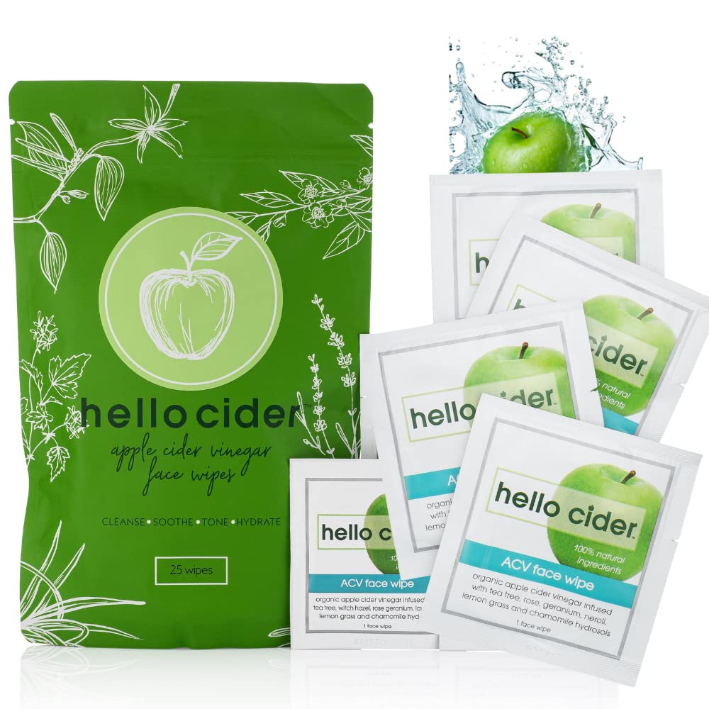 Hello Cider Acne Wipes bottle closeup for travel-friendly cleansing
