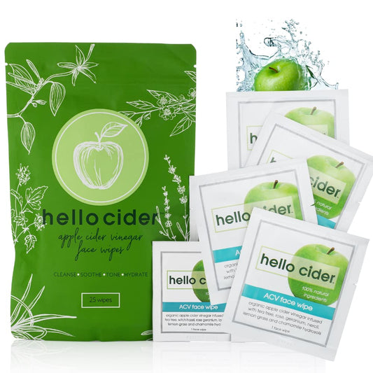 Hello Cider Acne Wipes bottle closeup for travel-friendly cleansing