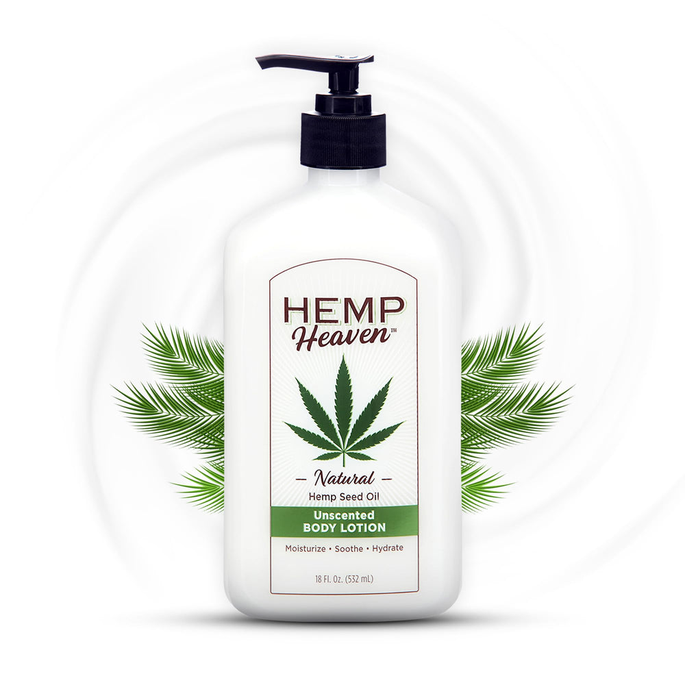 Hemp Heaven Hemp Lotion Unscented bottle provides hydration for sensitive skin