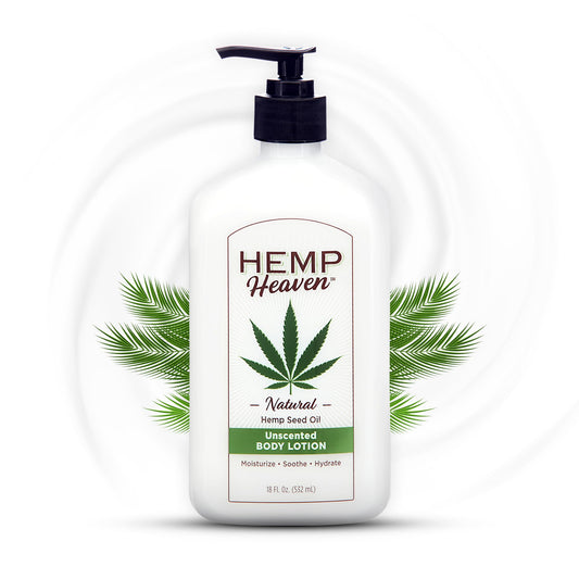 Hemp Heaven Hemp Lotion Unscented bottle provides hydration for sensitive skin
