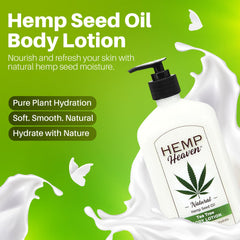 Hemp Heaven Hemp Lotion back label highlights paraben-free formula and USA-made quality.