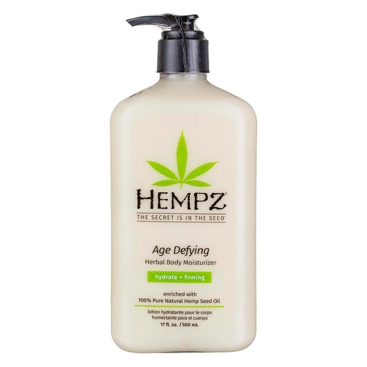 Hempz Age Defying body moisturizer two-pack bottles on display for deep hydration.