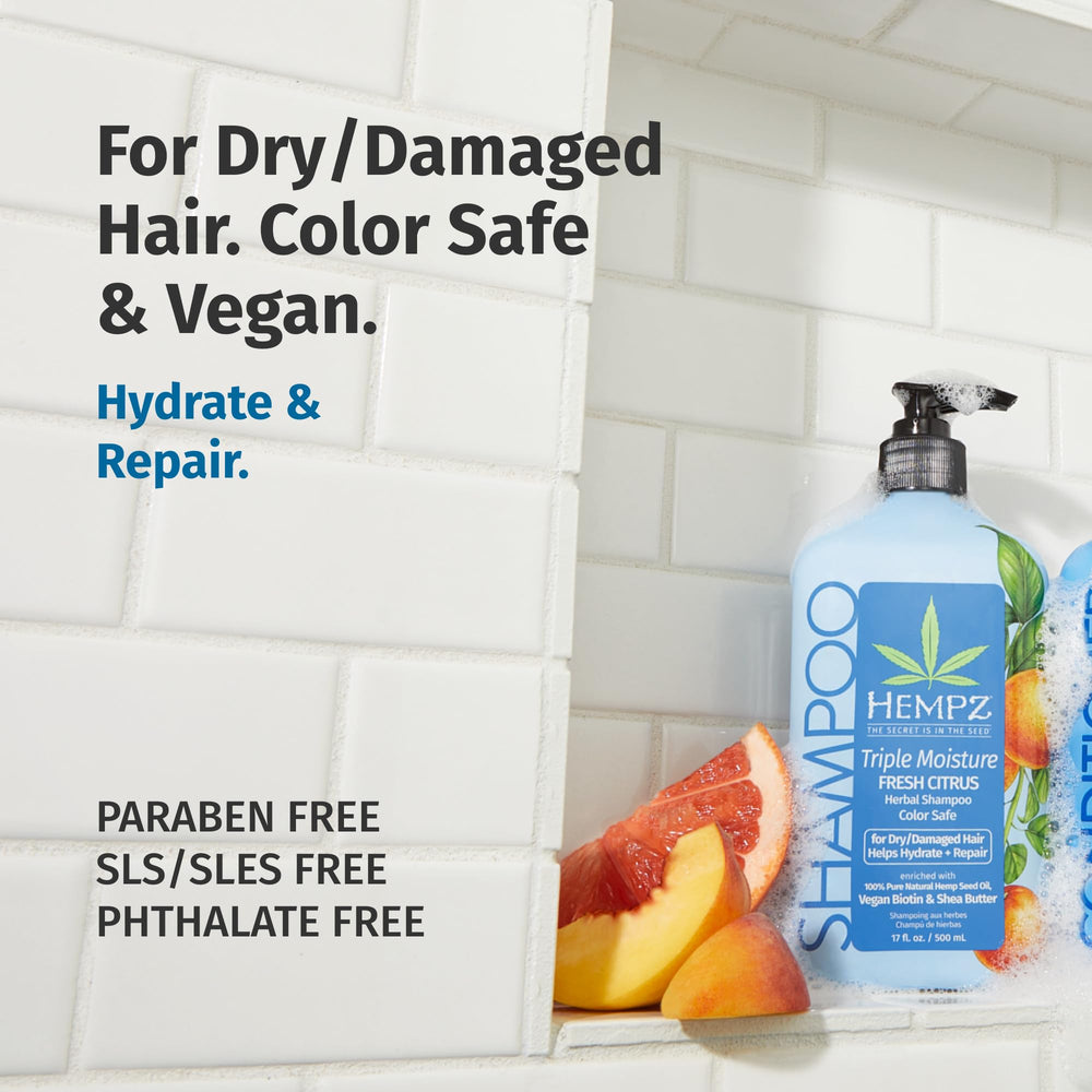Hempz Biotin Hair Shampoo avocado oil moisture closeup shows rich nourishment for dry strands.