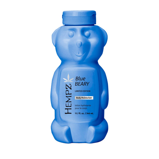 Hempz Bluebeary bottle front with bear design and hydrating formula