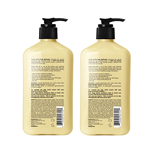 Hempz lotion bottle back showing ingredients and nourishing hemp seed oil.