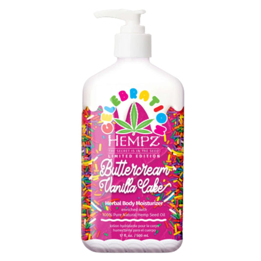 Hempz Buttercream Cake Lotion bottle for daily hydration and a subtle glow.
