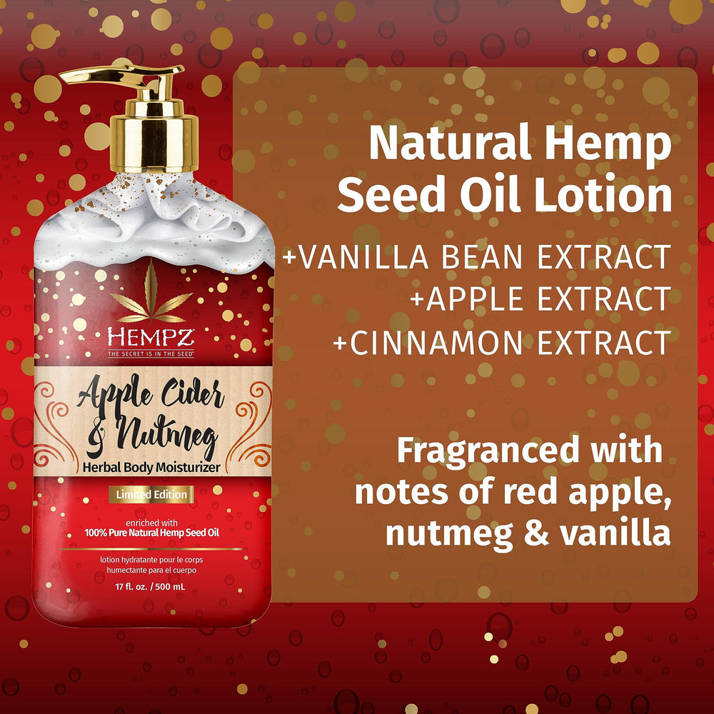 Hempz fall fragrance image emphasizes apple cider notes for cozy moisturization.