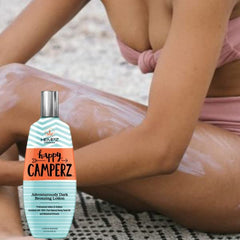 Hempz Happy Camperz soft skin result reflects a smoother, radiant tan