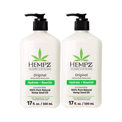 Hempz Original bottle front showcases nourishing hemp seed oil for dry skin relief.
