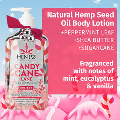Hempz Peppermint Candy Cane Lotion texture image shows creamy hydration for sensitive skin.